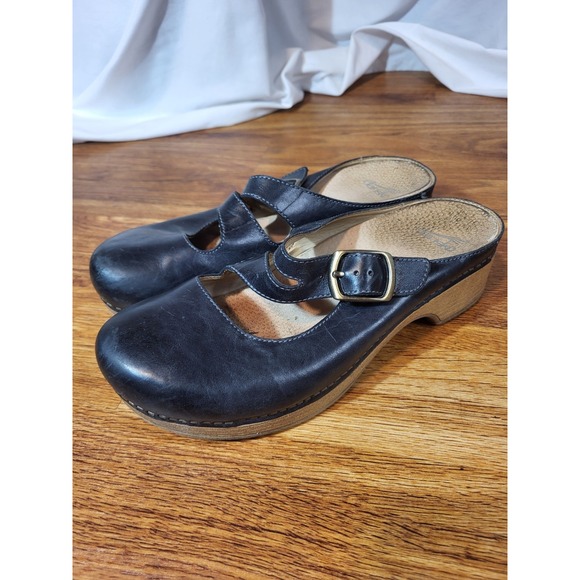 Dansko Shoes - Dansko Britney Clogs Mary Jane Slip-on Burnished Nubuck Navy Blue Size 39 8.5-9